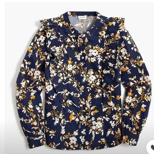 Navy Floral Blouse w/ ruffle detail
